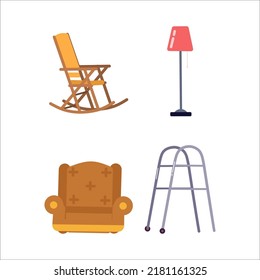 Collection Furnmiture Illustration and White Background 