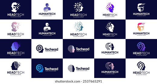 collection of future technology head face logo, modern technology, abstract, vector graphic design.