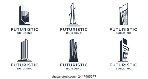 Colección de diseño de logotipo de arquitectura de edificio futurista Plantillas de Ilustración vectorial sobre fondo blanco.