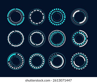 Collection of futuristic circular interface elements.