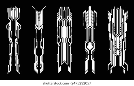 Collection of futuristic cyberpunk abstract striped stickers