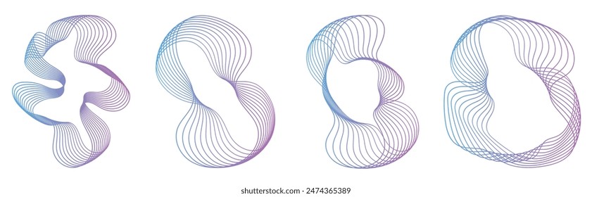 Collection of futuristic cyberpunk style element vector. Geometric wireframe of distortion, grid with gradient color. Retro graphic on white background for decoration, cove, poster, business