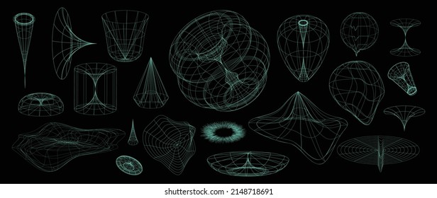 Colección de elementos futuristas de estilo ciberpunk. Armazón geométrico de círculo, tierra, distorsión, rejilla de color azul. Retro gráfico sobre fondo negro para decoración, negocios, portada, afiche.