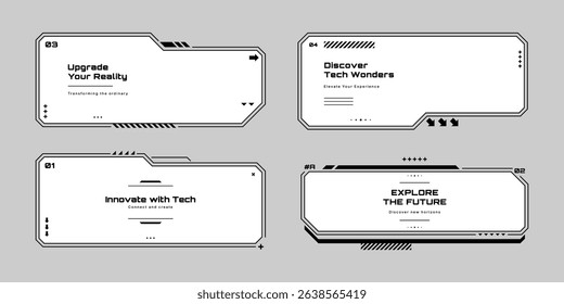 Collection of futuristic head up display vector graphics. Technology interface frames for virtual reality and modern hud interface design. Vector graphics. 