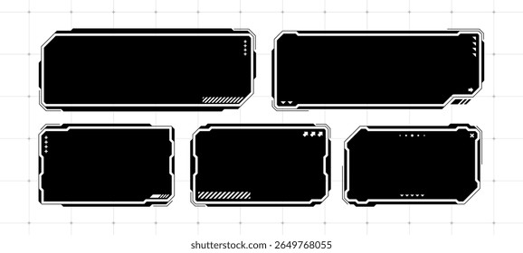 Coleção de elementos de exibição de cabeçalho futurístico, quadros vetoriais de caixa de texto. Tela de dados digitais para design da interface do usuário.