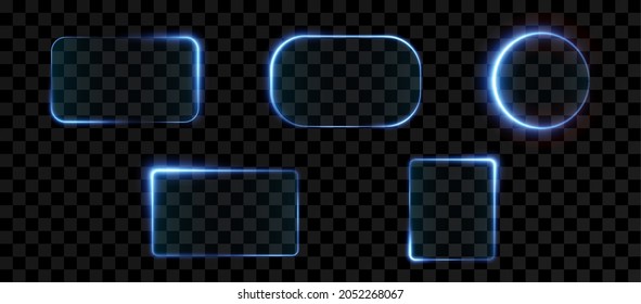 Collection of futuristic hud light blue frame. Technological background. Light glass blue frames square, oval, rectangle, circle. HUD PNG. Vector Illustration.