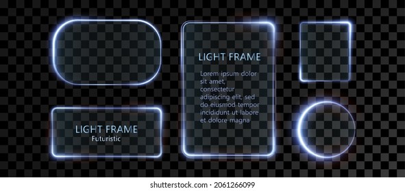 Collection of futuristic hud light blue frame. HUD PNG. Technological background. Light glass blue frames square, oval, rectangle, circle. HUD PNG.