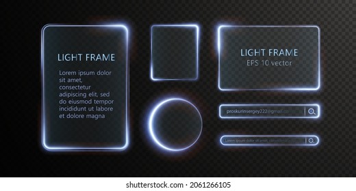 Collection of futuristic hud light blue frame. HUD PNG. Technological background. Light glass blue frames square, oval, rectangle, circle. HUD PNG.