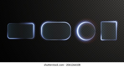 Collection of futuristic hud light blue frame. HUD PNG. Technological background. Light glass blue frames square, oval, rectangle, circle. HUD PNG.