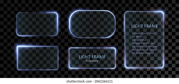 Collection of futuristic hud light blue frame. HUD PNG. Technological background. Light glass blue frames square, oval, rectangle, circle. HUD PNG.