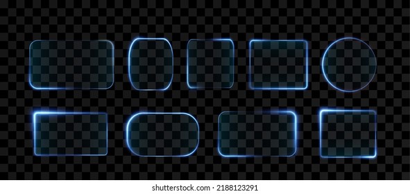 Collection of futuristic hud light blue frame. Technological background. Light glass blue frames square, oval, rectangle, circle. HUD. Vector Illustration.	
