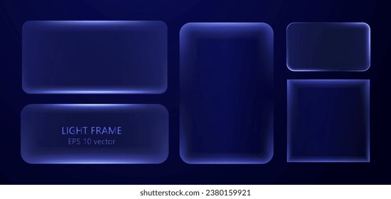  Collection of futuristic hud light blue frame powder size dust. Technological background. Light glass blue frames square, oval, rectangle, circle. HUD PNG. Vector Illustration.