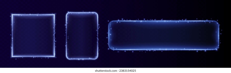 Colección de polvo del tamaño del polvo del marco azul claro del hud futurista. Antecedentes tecnológicos. Cuadrado azul de cristal claro, ovalado, rectángulo, círculo. HUD PNG. Ilustración vectorial.	
