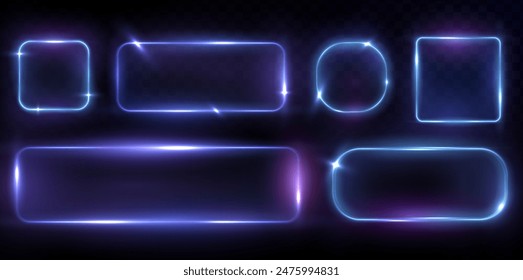 Collection of futuristic hud light blue frame. Technological background. Light neon blue frames square, oval, rectangle, circle. HUD PNG. Vector Illustration.