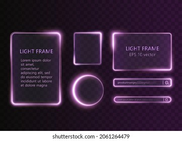 Collection of futuristic hud light pink frame. PNG Technological background. Light pink frames square, oval, rectangle, circle. HUD PNG. Vector frame light glass.