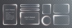 Collection Of Futuristic Hud Light White Frame. PNG Technological Background. Light White Frames Square, Oval, Rectangle, Circle. HUD PNG.