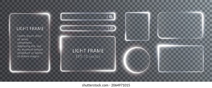 Collection of futuristic hud light white frame. PNG Technological background. Light white frames square, oval, rectangle, circle. HUD PNG. - Shutterstock ID 2064971015