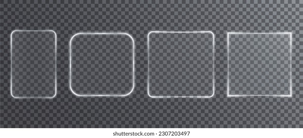 Collection of futuristic hud light white frame. HUD PNG. Technological background. Light glass white frames square, oval, rectangle, circle. HUD PNG.