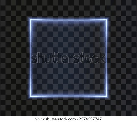 Collection of futuristic neon frames. Technology background. Set of glowing blue glass rectangular, square and round frames on a dark background. Neon light screens. Vector png.