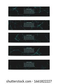 Una colección de banderas futuristas simples con un patrón molecular abstracto para los sitios web. Ilustración del vector