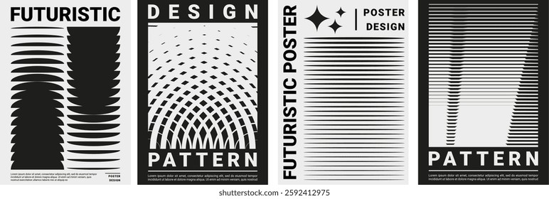 A collection of futuristic technology poster. Abstract black and white poster design vector illustration