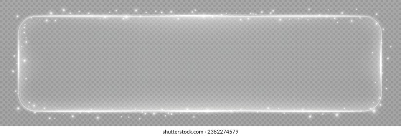 Colección de marcos blancos futuristas. Antecedentes tecnológicos. Conjunto de marcos cuadrados, rectangulares y redondos de vidrio claro brillante sobre un fondo oscuro. Pantallas de luz blanca. Vector png.