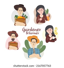 collection of gadener and farmer isolated on white background. vector illustration.