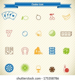 Collection of gambling and casino icons in color