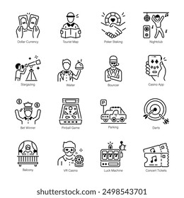 Collection of Gambling Club Line Style Icons

