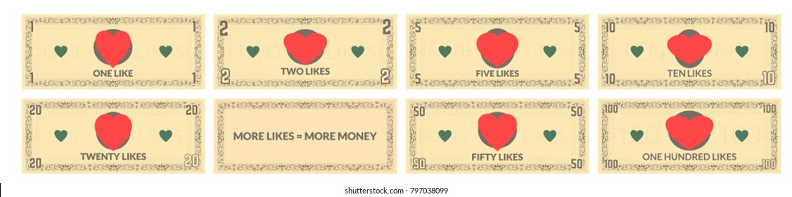 Collection of game banknotes. Fake money set