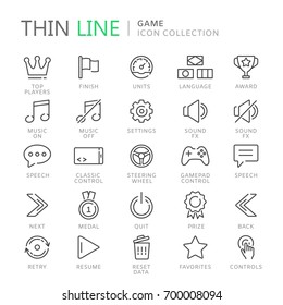 Collection of game thin line icons