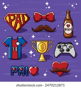 Collection of gamer Father's Day figures in pixel art