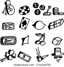 Eine Kollektion von Spielicons, die für Spielinhalte mit Doodle-Stil geeignet sind