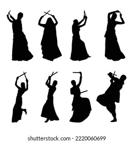 collection of garba dance silhouette vector