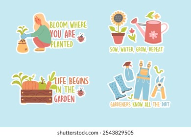 Collection garden stickers badge, label design with lettering