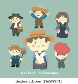 collection of gardener and farmer. vector illustration.