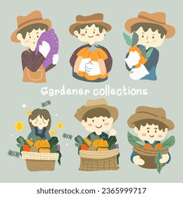 collection of gardener and farmer. vector illustration.