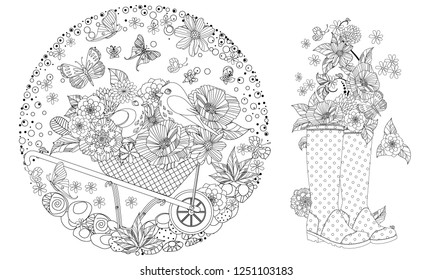 collection of gardening floral pattern for your coloring book 