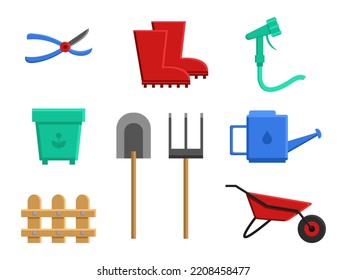 Collection Of Gardening Or Horticulture Tools. Design Elements For Print, Packaging, Or Stickers. Vector Illustration.