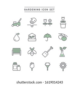 collection of gardening line icons