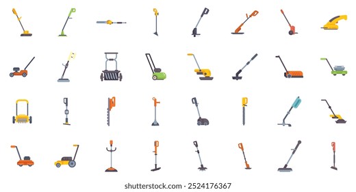 Colección de herramientas eléctricas de jardinería para cortar y recortar césped y arbustos
