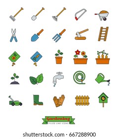 Collection of gardening vector icons, filled outline style