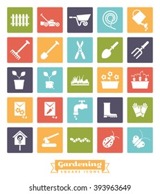 Collection of gardening vector icons in rounded squares