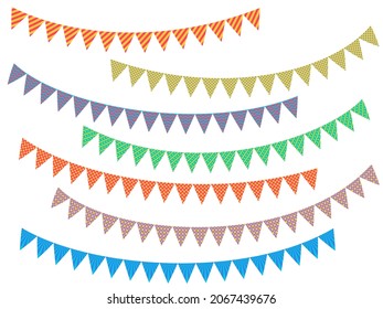 Collection of garlands of flags with different patterns. Vector flat illustration isolated on white background