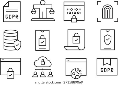 Collection of GDPR and security icons isolated on transparent background