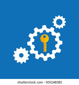 collection gear security lock icon design blue background vector illustration
