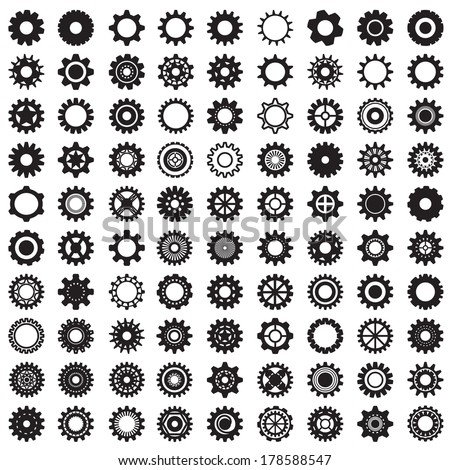 Collection of gear wheels isolated on white background