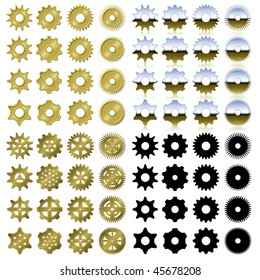 Collection of gears in four different styles