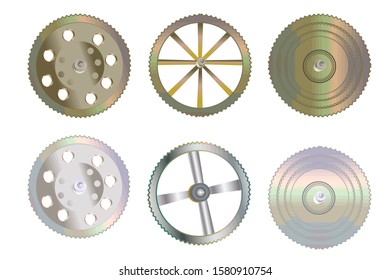 Collection of gears isolated on white background.Technology gears wheel. Set of gear or cogs icon. Can be used for industrial, technical, mechanical and steampunk design. Stock vector illustration. 