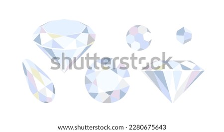Collection of gemstones of different shapes. Diamond icon set. Vector cartoon flat illustration.
